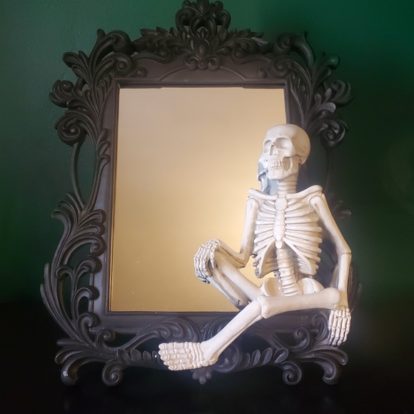 Black Hollywood Regency Spooky Hallowen Skeleton Mirror - Gothic GIRL Decor